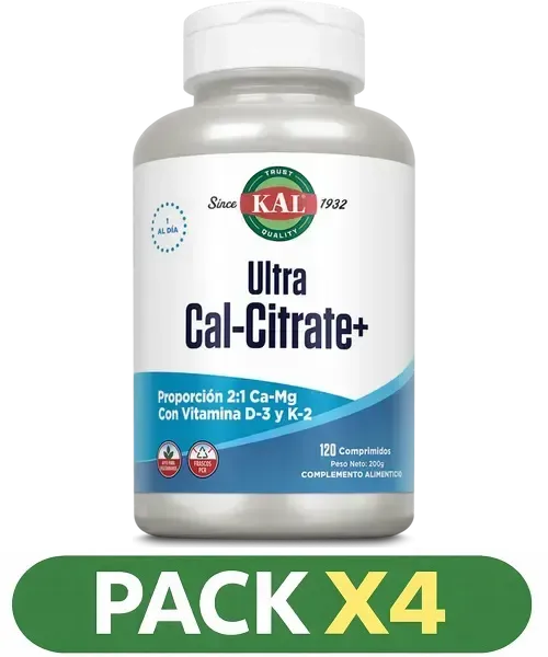 Pack x4 Ultra Cal-Citrate+K2 - KAL - 120 comprimidos