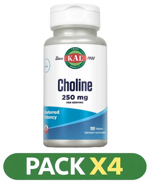 Pack x4 Choline 250 mg. - KAL - 100 comprimidos