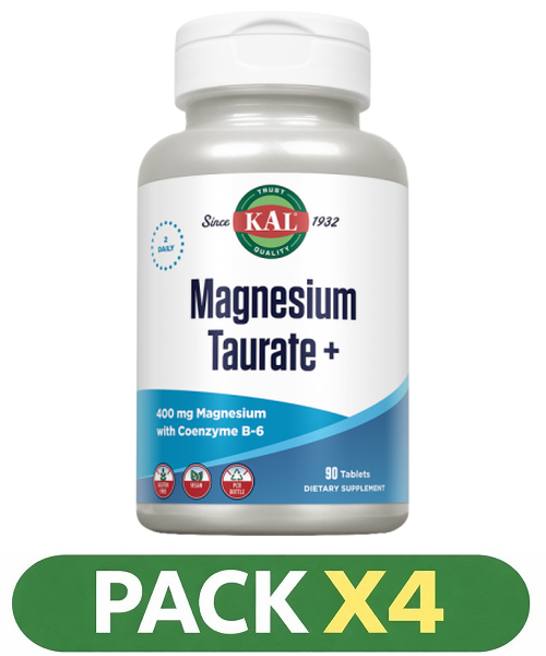 Pack x4 Magnesium Taurate 400 mg. + B6 - KAL - 90 comprimidos