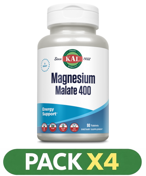Pack x4 Malate Magnesium 400 mg. - KAL - 90 comprimidos