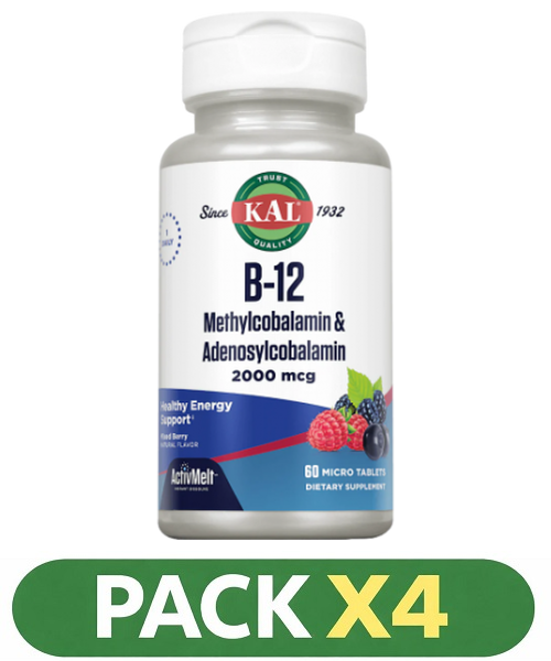 Pack x4 B12 Methylcobalamin y Adenosylcobalamin 2000 mg. - KAL - 60 comprimidos