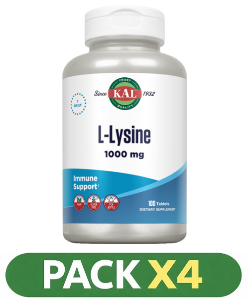 Pack x4 L-Lysine 1000 Mg. - KAL - 100 comprimidos