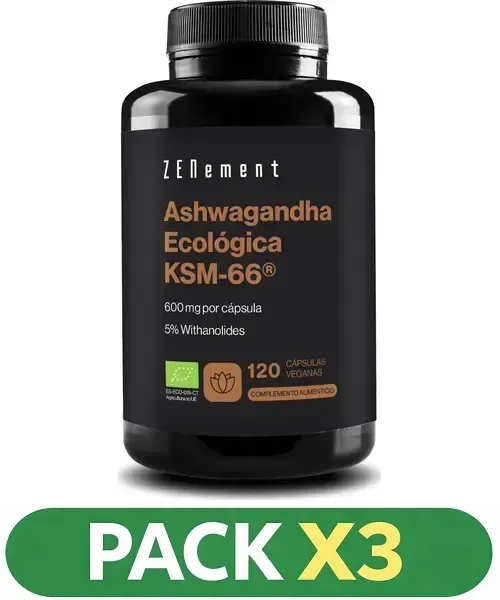 Pack x3 Ashwagandha Ecológica KSM-66® - Zenement - 120 cápsulas