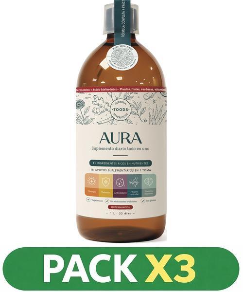 Pack x3 Bebida Aura Botella - Herbora  1000 Ml