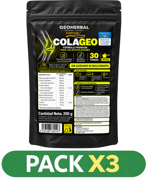 Pack x3 ColaGeo (Fortigel) - Geoherbal - 200 gramos. (30 días)