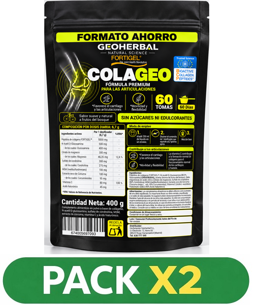 Pack x2 ColaGeo (Fortigel) ENVASE AHORRO - Geoherbal - 400 gramos. (60 días)