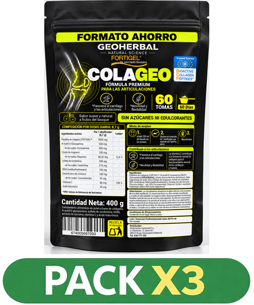 Pack x3 ColaGeo (Fortigel) ENVASE AHORRO - Geoherbal - 400 gramos. (60 días)