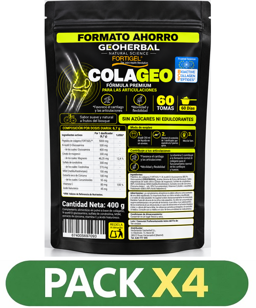 Pack x4 ColaGeo (Fortigel) ENVASE AHORRO - Geoherbal - 400 gramos. (60 días)